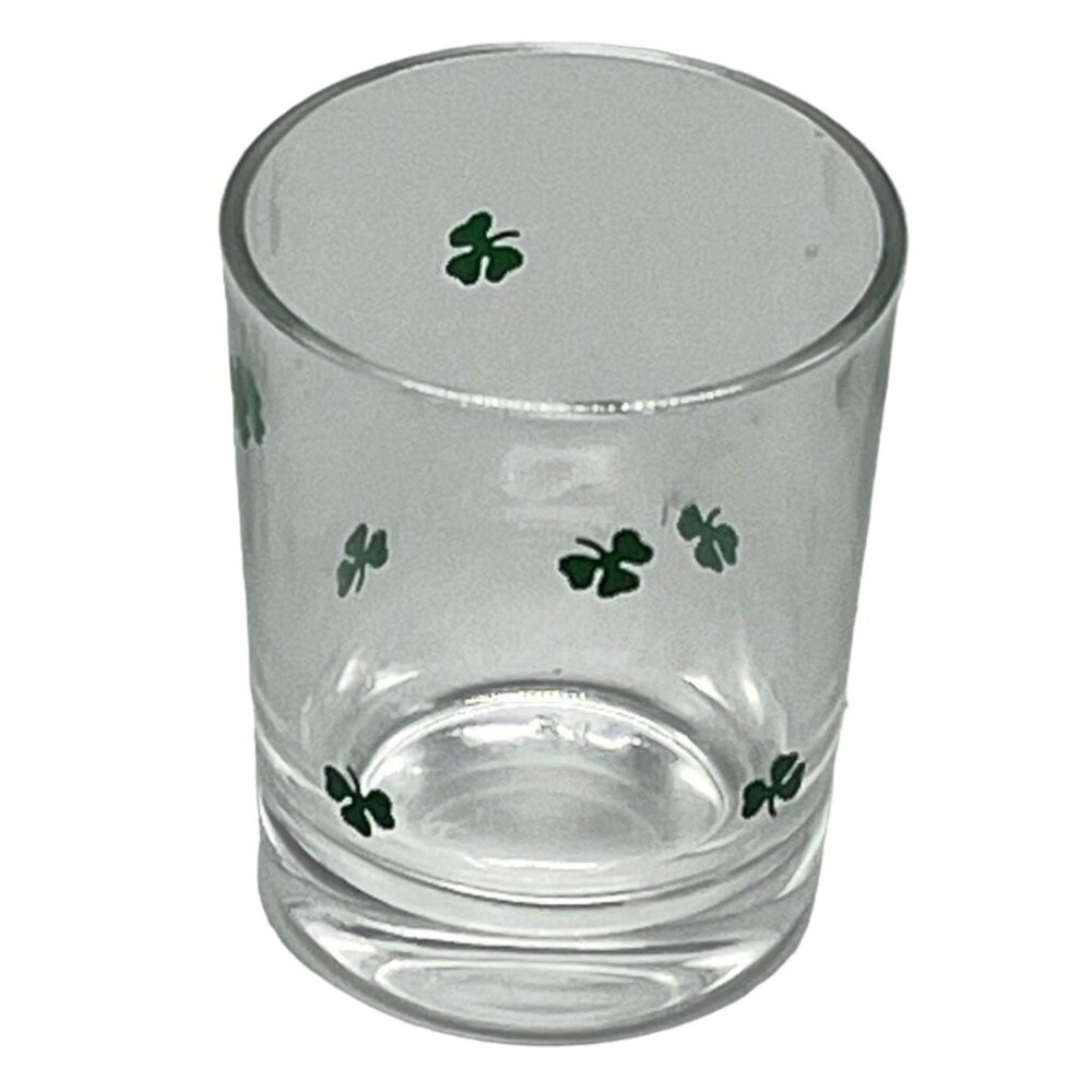 clover shot glass collectable clear with green clovers 2" tall barware READ
